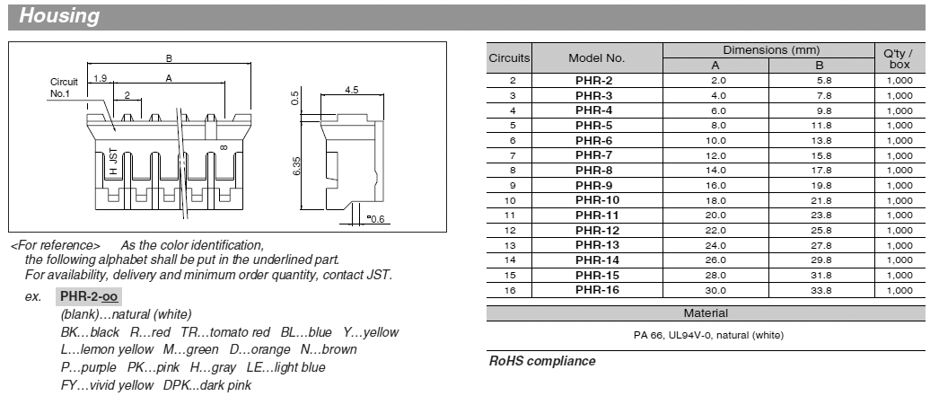 JST PH housing dimensions