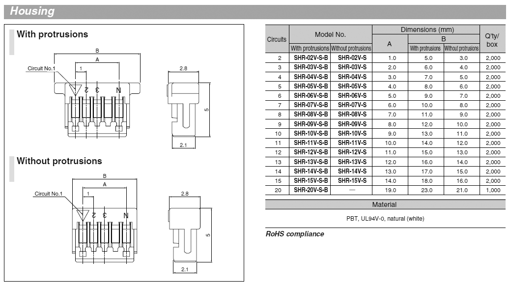 JST SH housing dimensions