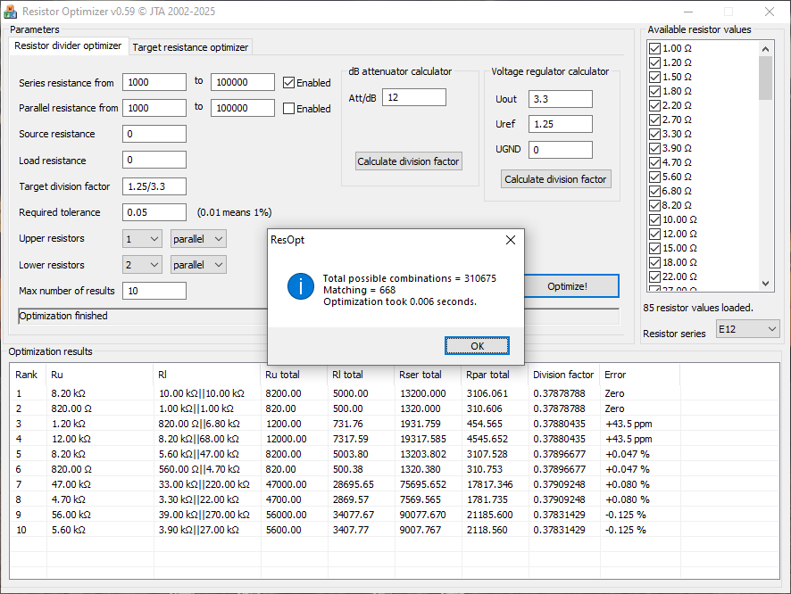 Resistor Optimizer screenshot